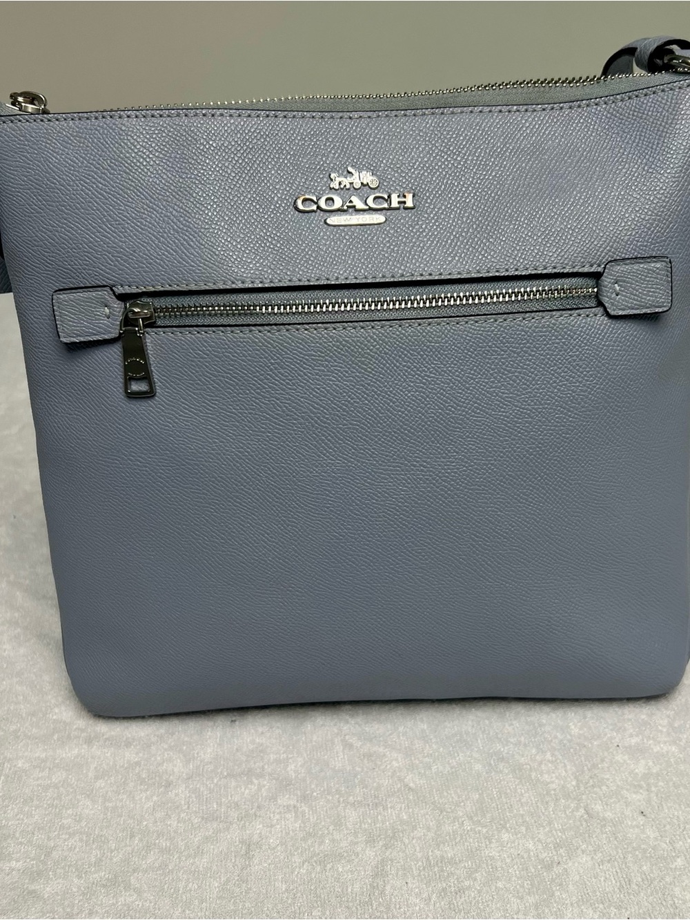 Coach Slate Blue Rowan Crossgrain Leather Zip Crossbody Bag Silver Hardware